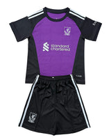 Liverpool 26/27 Black/Purple/White Stripe Goalkeeper Kids Jersey Set