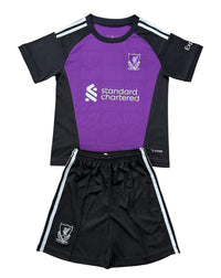 Liverpool 26/27 Black/Purple/White Stripe Goalkeeper Kids Jersey Set