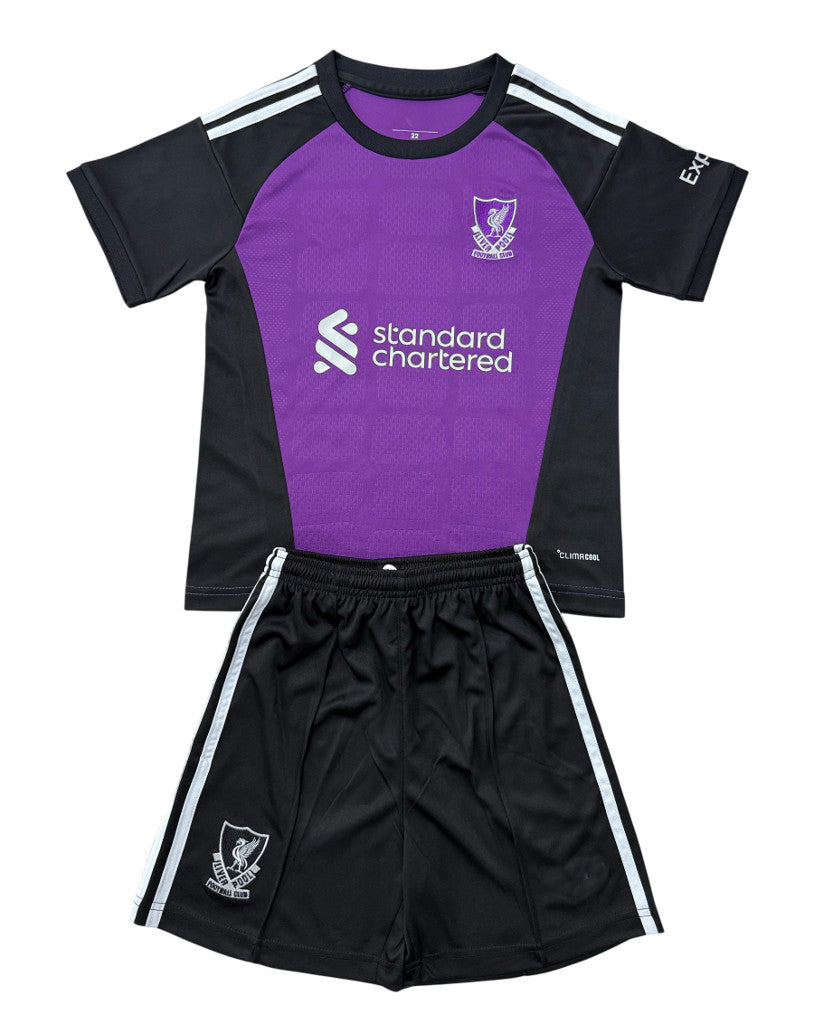 Liverpool 26/27 Black/Purple/White Stripe Goalkeeper Kids Jersey Set