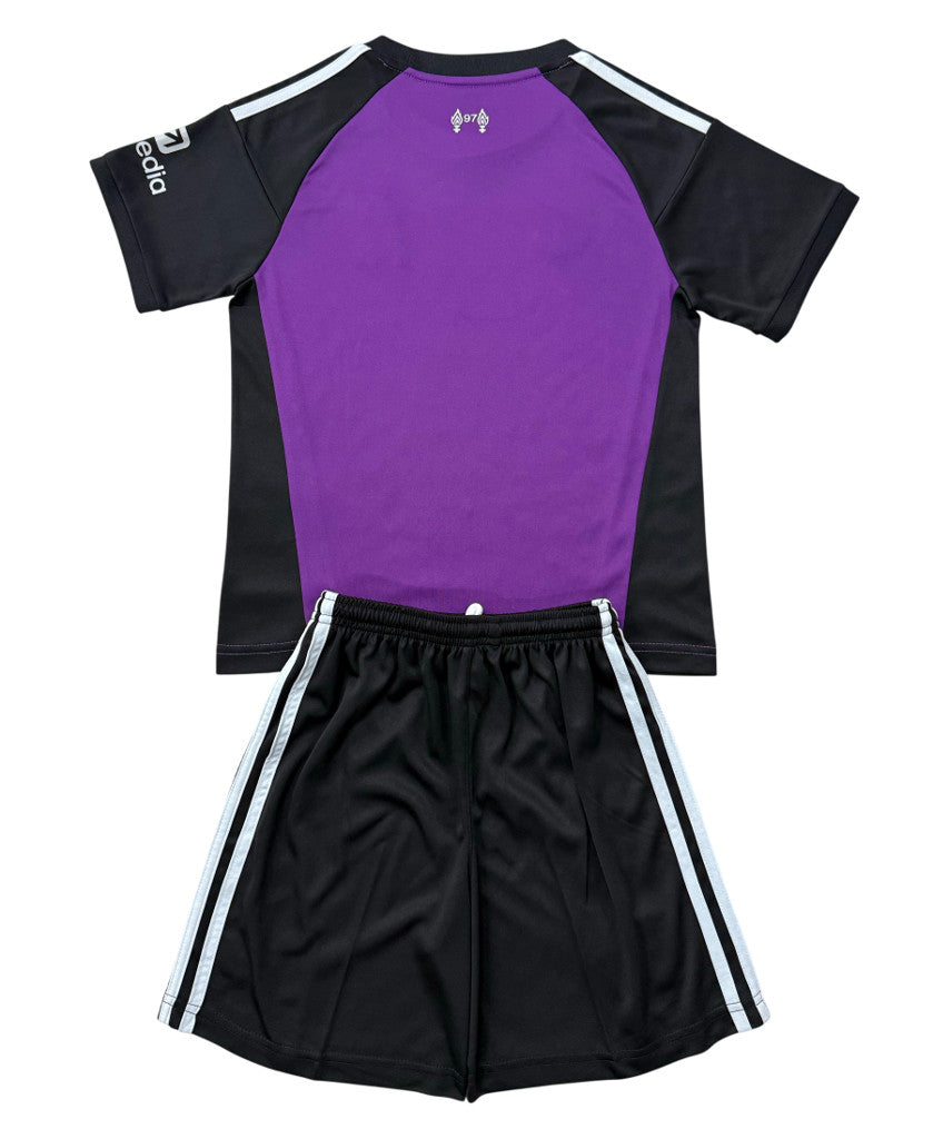 Liverpool 26/27 Black/Purple/White Stripe Goalkeeper Kids Jersey Set
