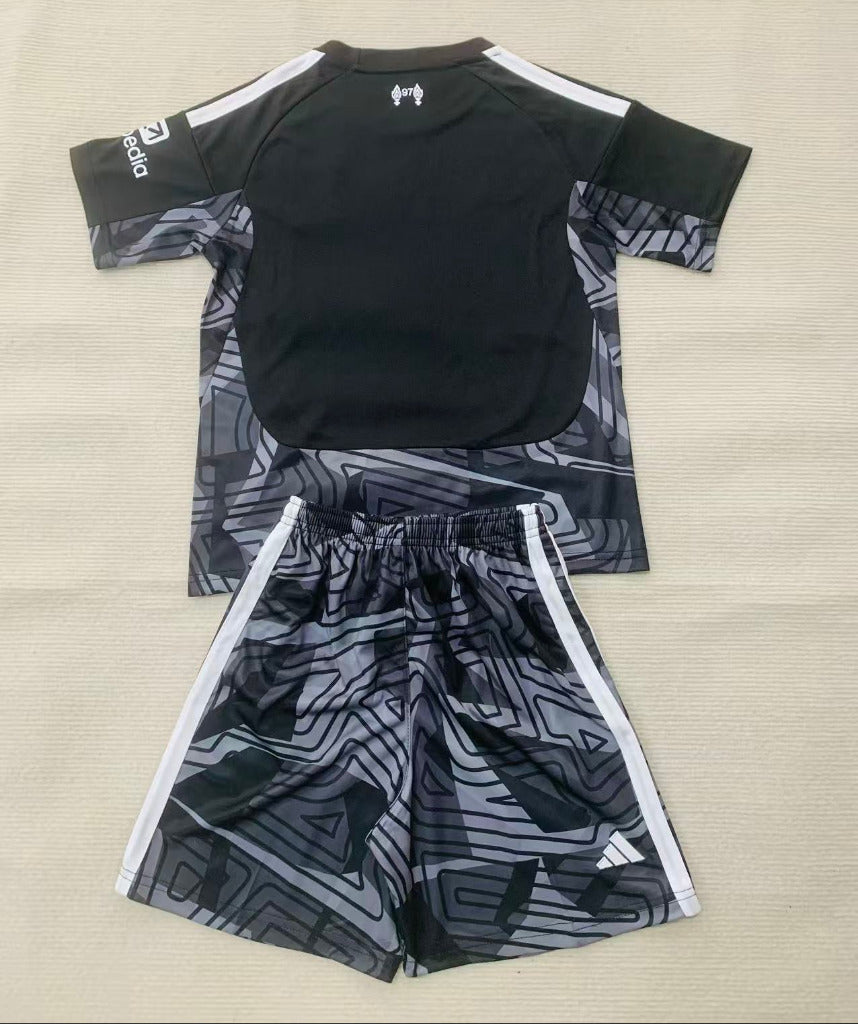 Liverpool 26/27 Black/White Stripes Goalkeeper Kids Jersey Set