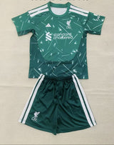 Liverpool 26/27 Green/White Stripes Goalkeeper Kids Jersey Set