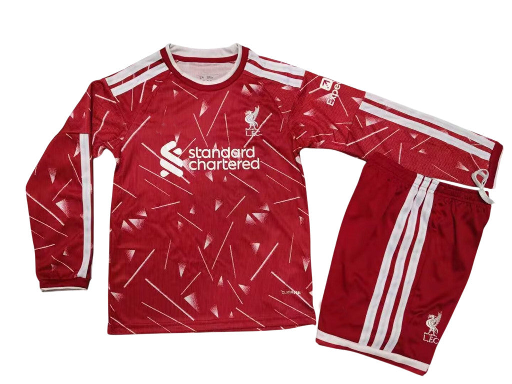 Liverpool 26/27 Red/White Shoulder Stripes Home Long Sleeved Kids Jersey Set