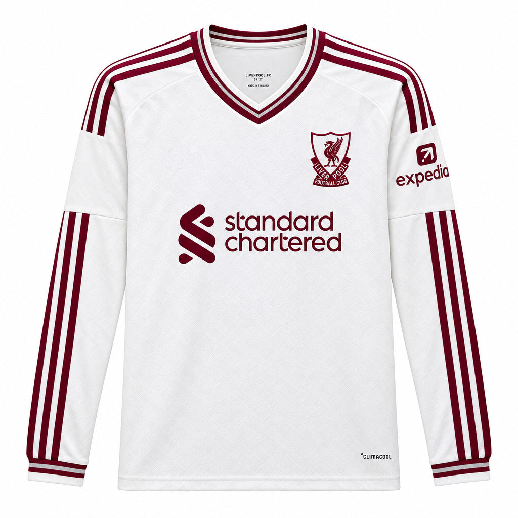Liverpool 26/27 White/Maroon Stripes Away Long Sleeve Jersey