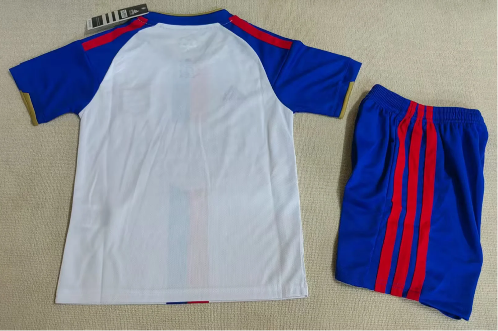 Lyon 26/27 Blue Sleeve/Red/Blue Central Stripe Home Kids Jersey Set