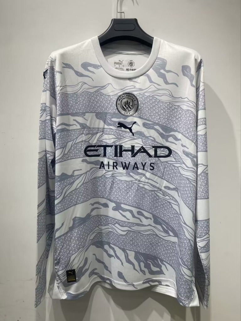 Manchester City 2023/24 White Chinese Dragon Year Long Sleeves Jersey