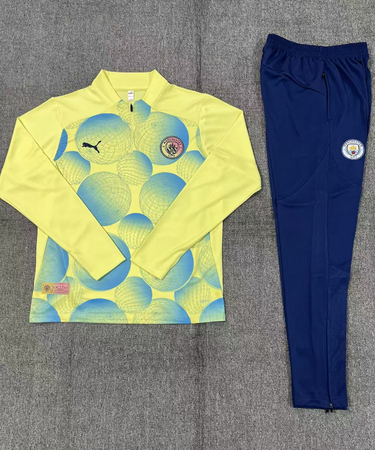 Manchester City 24/25 Yellow Adults/Kids Long Sleeve Tracksuit Set - Concept Kits