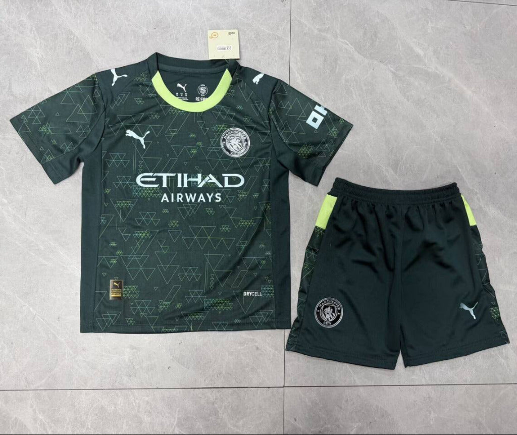 Manchester City 25/26 Dark Green 4th Kids Jersey Set
