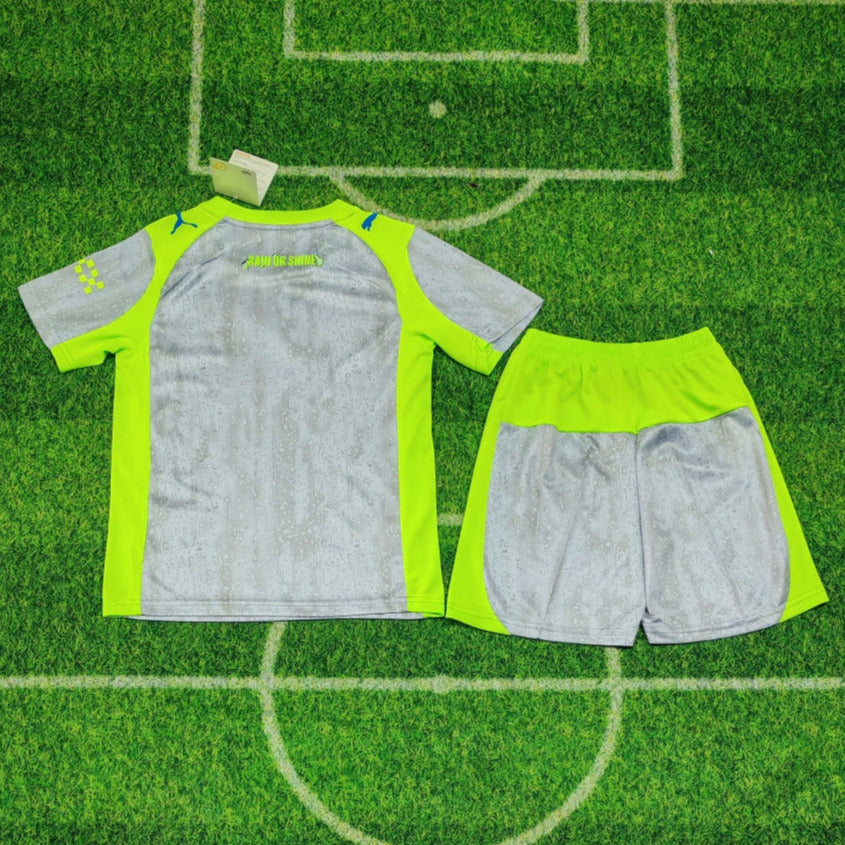 Manchester City 25/26 Gray/Green 3rd Kids Jersey Set