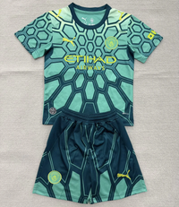 Manchester City 26/27 Green Honeycomb Goalkeeper Kids Jersey Set