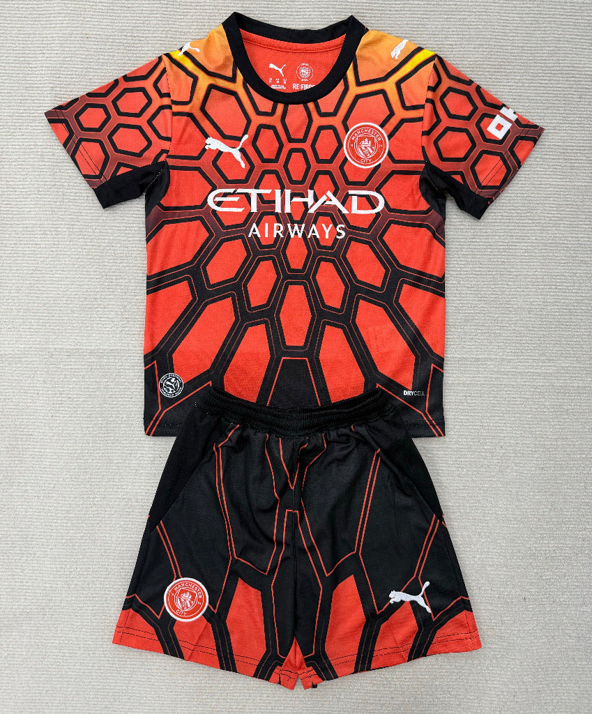 Manchester City 26/27 Orange/Black Honeycomb Goalkeeper Kids Jersey Set