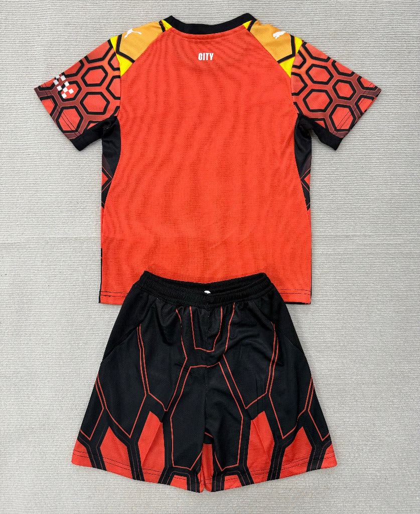 Manchester City 26/27 Orange/Black Honeycomb Goalkeeper Kids Jersey Set