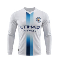 Manchester City 26/27 White/Blue Vertical Stripe Third Away Long Sleeve Jersey