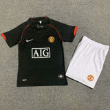 Manchester United 2007/08 Vintage Retro Black Home Kids Jersey Set