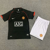 Manchester United 2007/08 Vintage Retro Black Home Kids Jersey Set