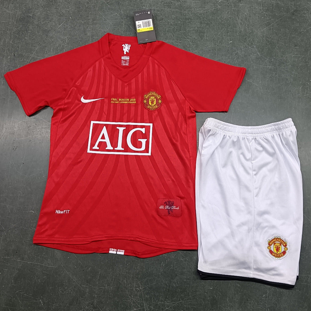 Manchester United 2007/08 Vintage Retro Red Home Kids Jersey Set