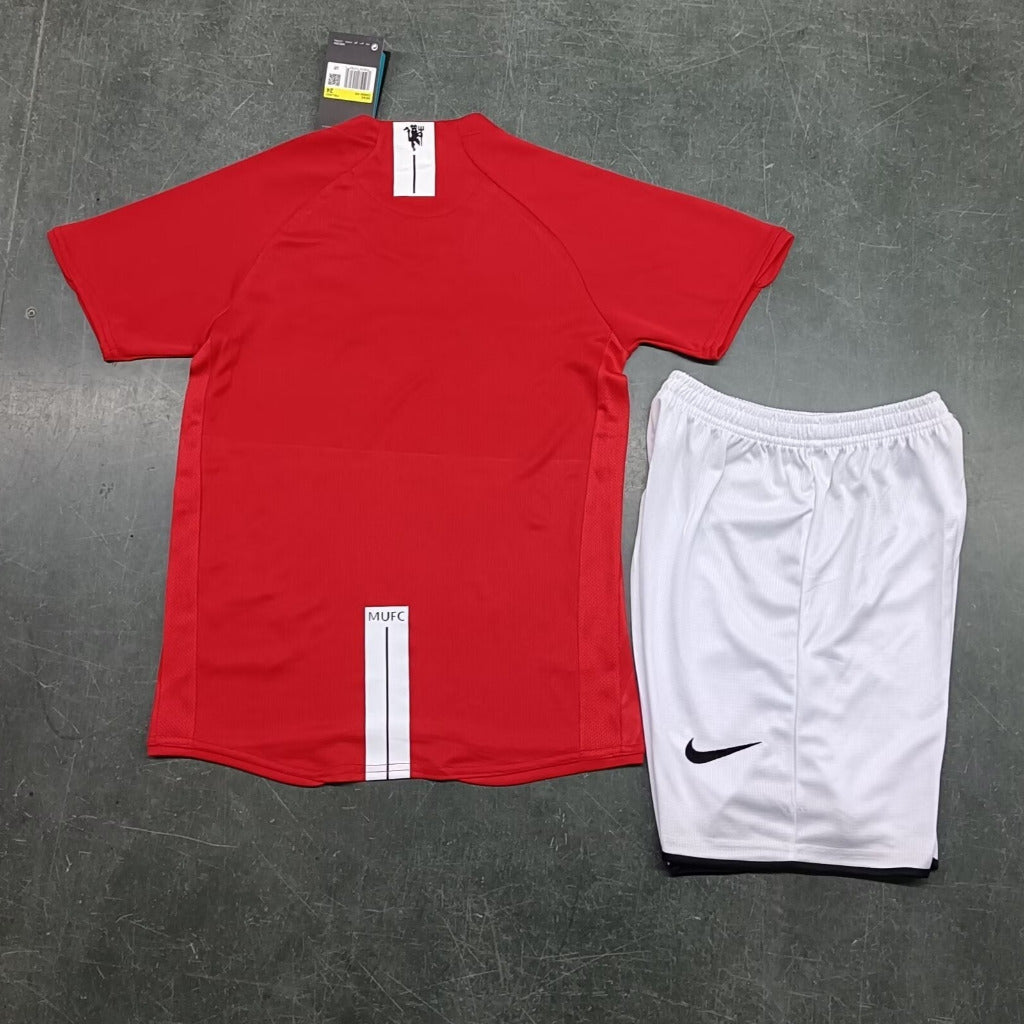 Manchester United 2007/08 Vintage Retro Red Home Kids Jersey Set