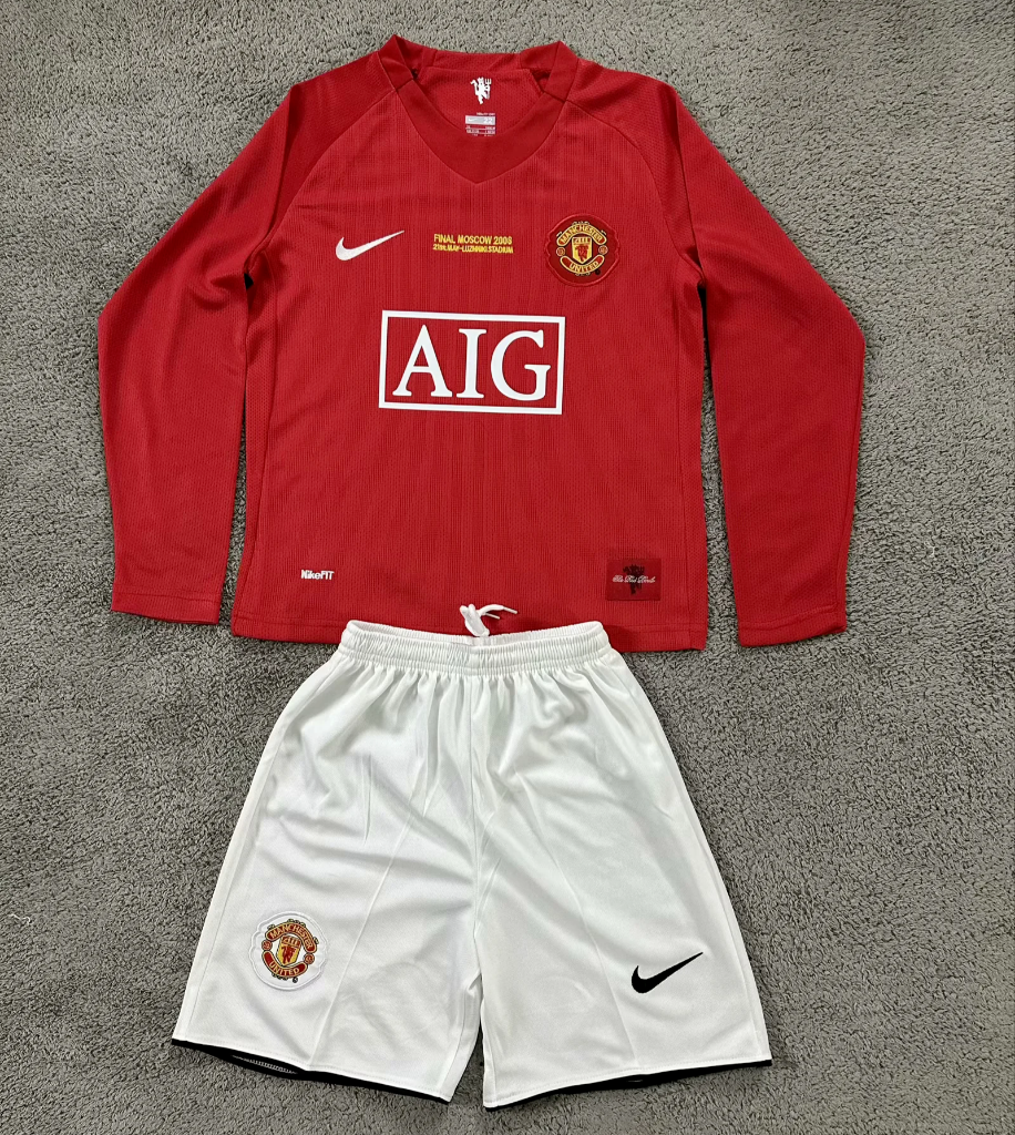 Manchester United 2007/08 Vintage Retro Long Sleeve Kids Jersey Set