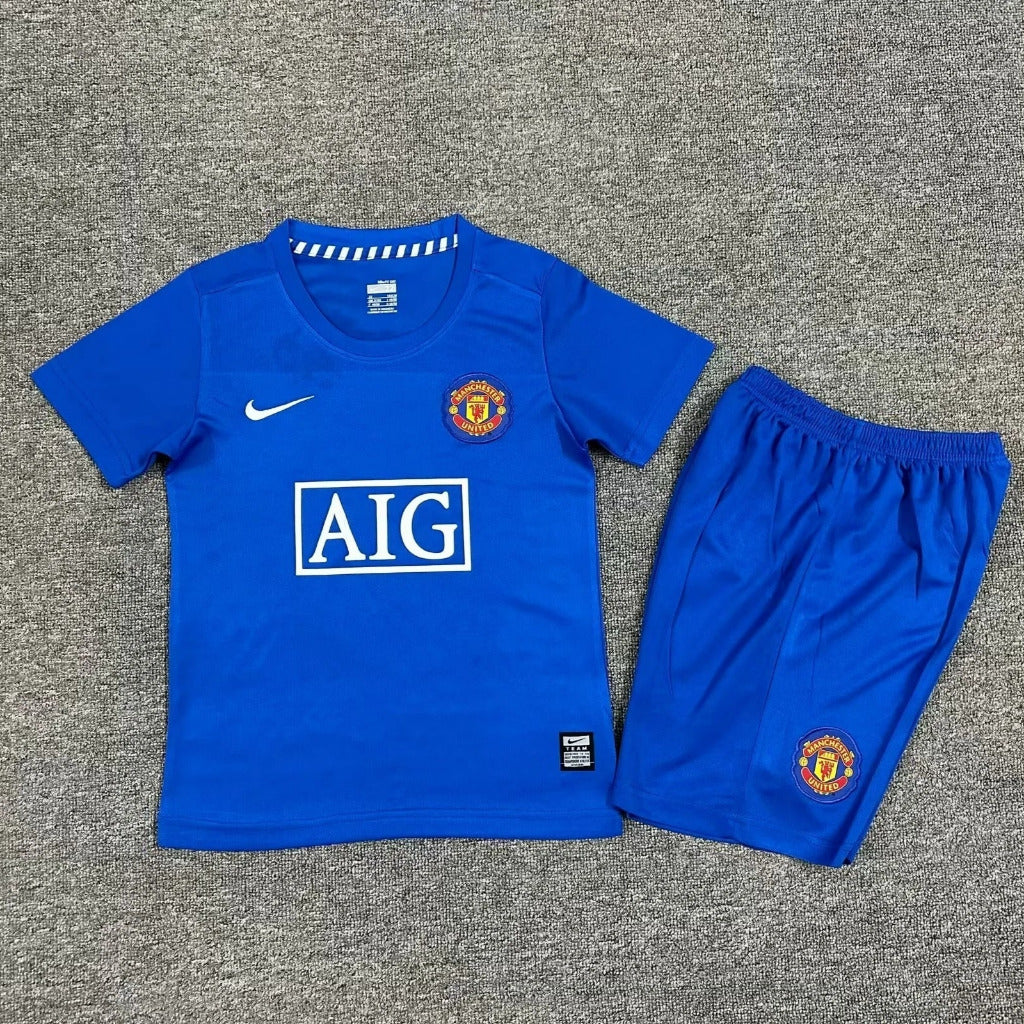Manchester United 2008/09 Vintage Retro Blue Kids Jersey Set