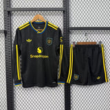 Manchester United 25/26 Black Third Long Sleeve Kids Jersey Set