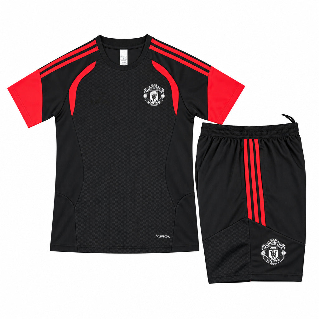 Manchester United 26/27 Black/Red Stripes Training Kids Jersey Set