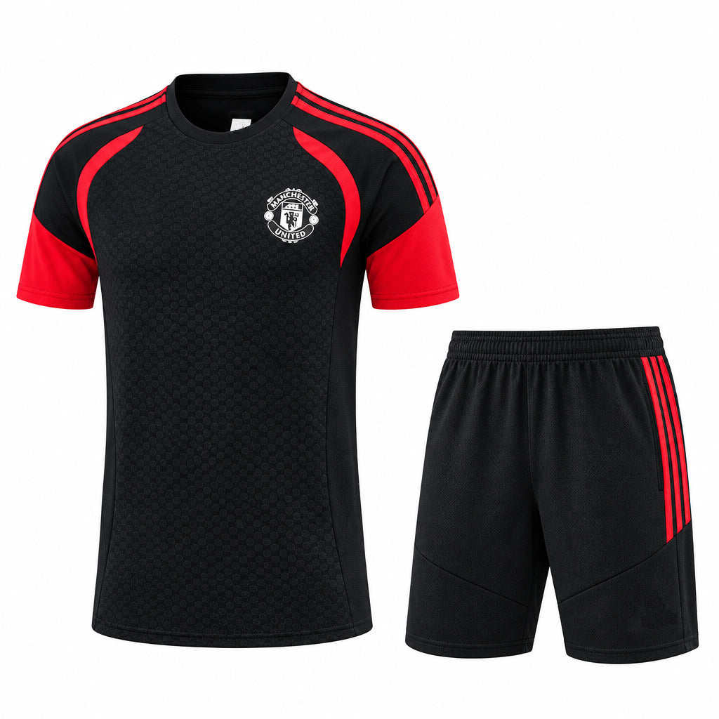 Manchester United 26/27 Black/Red Stripes Training Kids Jersey Set