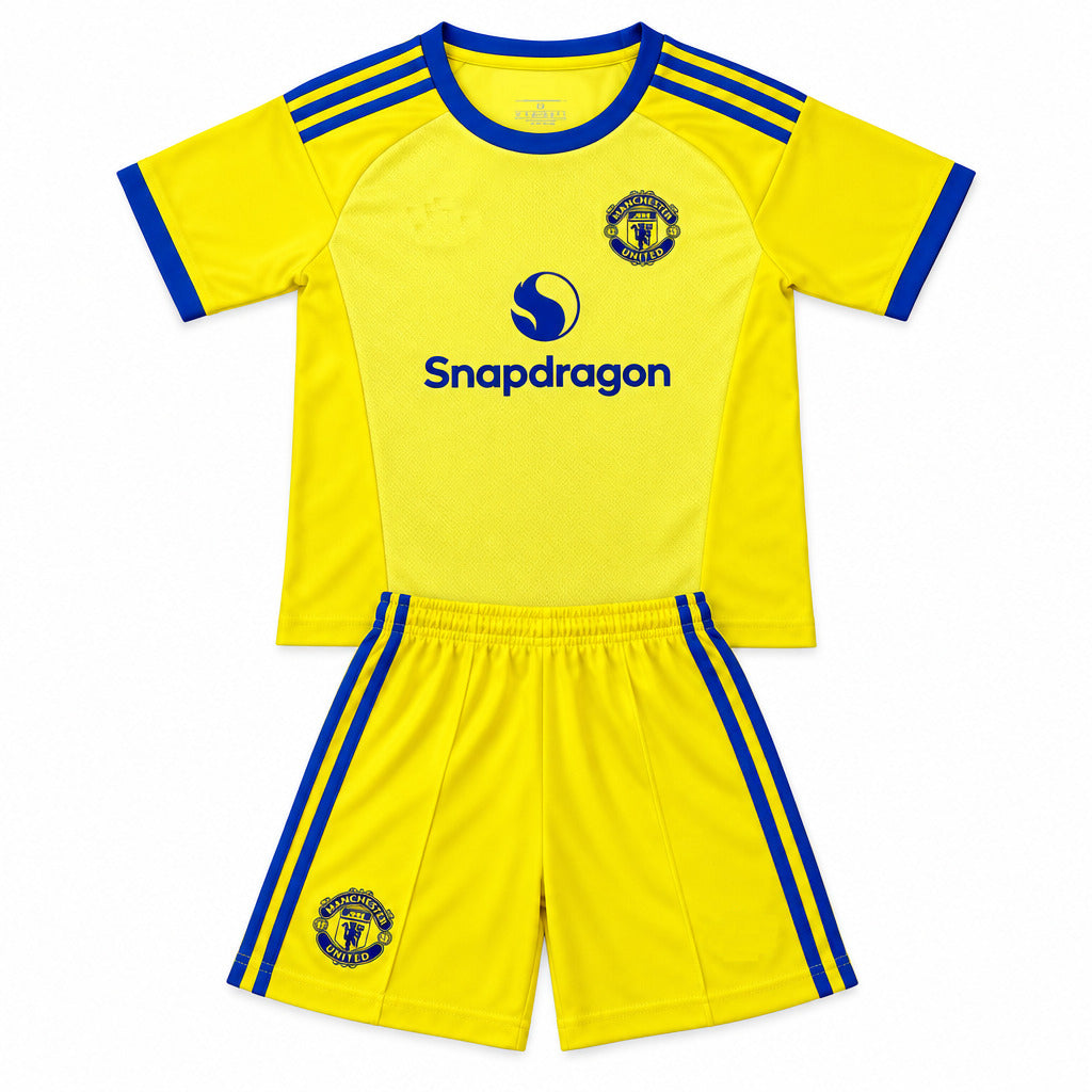 Manchester United 26/27 Black/Yellow Stripes Goalkeeper Kids Jersey Set