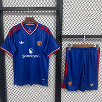 Manchester United 26/27 Blue/Red Trim Away Kids Jersey Set