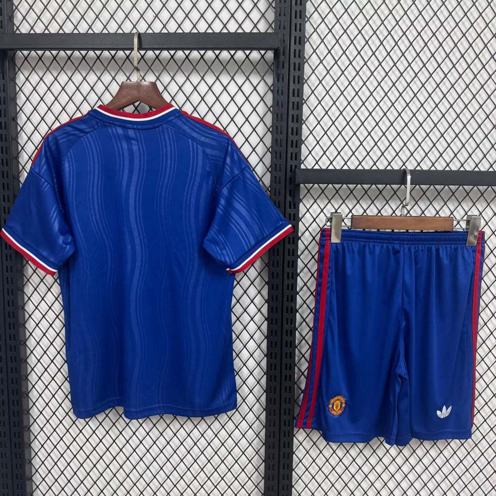 Manchester United 26/27 Blue/Red Trim Away Kids Jersey Set