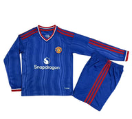 Manchester United 26/27 Blue/Red Trim Away Long Sleeve Kids Jersey Set