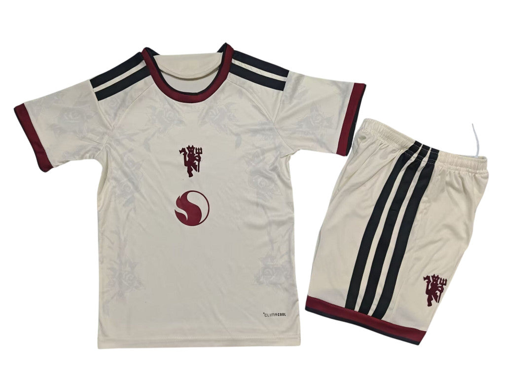 Manchester United 26/27 Ivory/Beige/Maroon/Black Third Kids Jersey Set