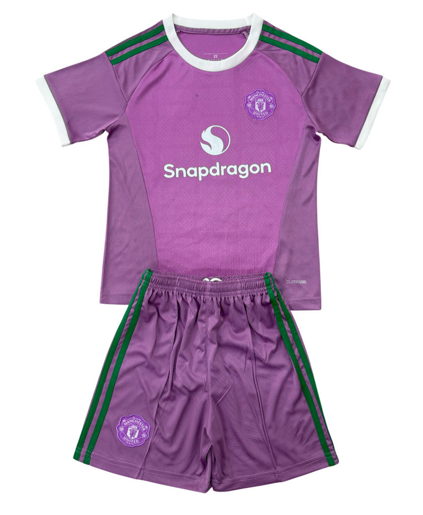 Manchester United 26/27 Pink/Green Away Goalkeeper Kids Jersey Set