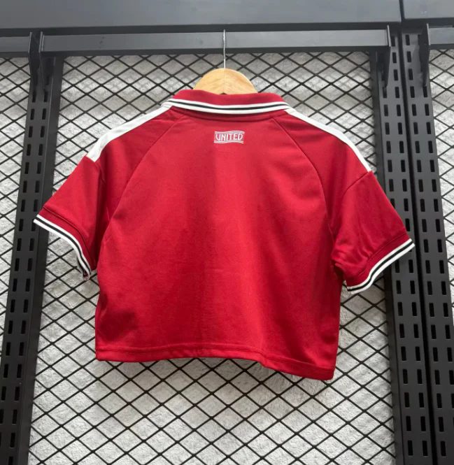 Manchester United 26/27 Red/White Stripes Home Women Cropped Jersey