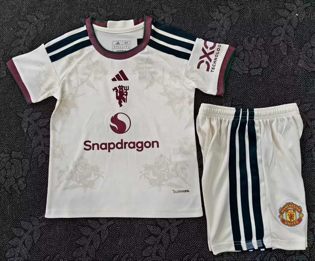 Manchester United 26/27 White/Maroon Away Kids Jersey Set