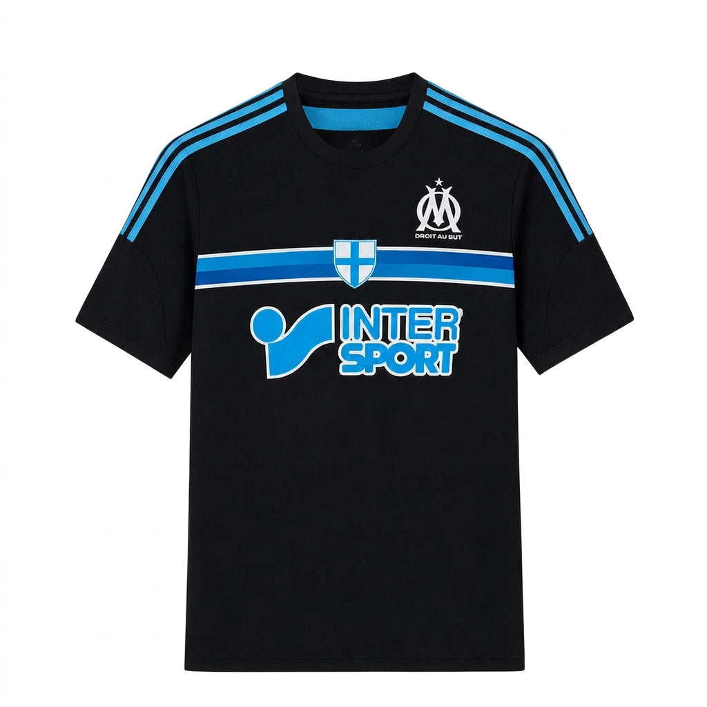 Marseille 2014/15 Black/Bright Blue Stripes Retro Third Jersey