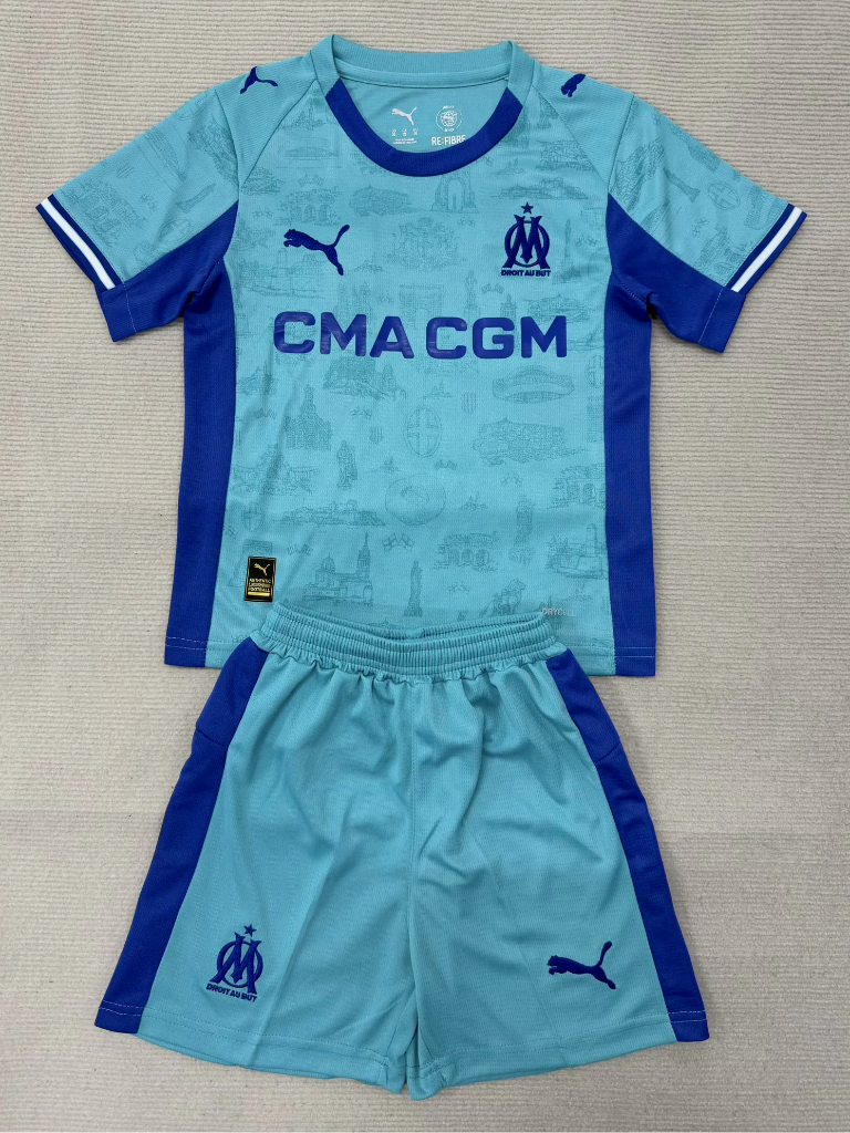 Marseille 25/26 Blue Goalkeeper Kids Jersey Set