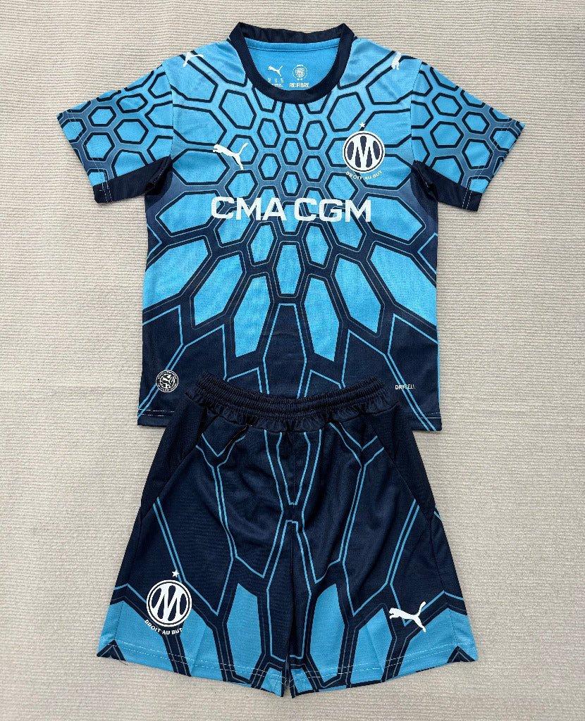 Marseille 26/27 Blue Honeycomb Goalkeeper Kids Jersey Set