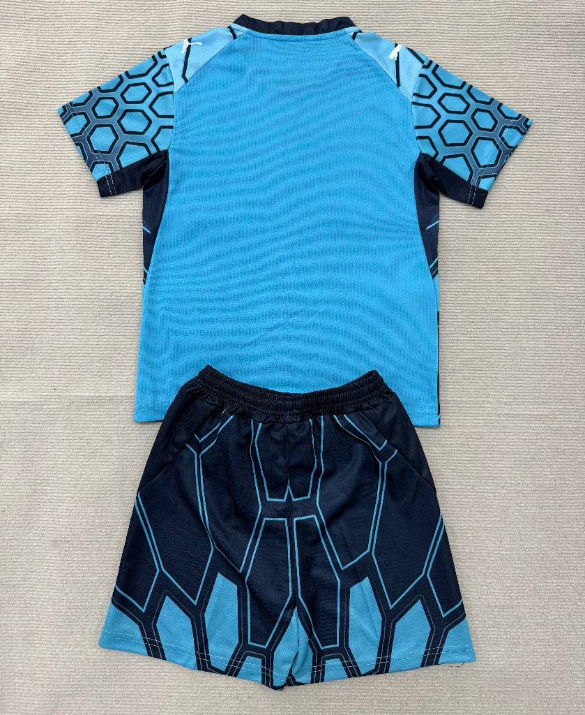 Marseille 26/27 Blue Honeycomb Goalkeeper Kids Jersey Set