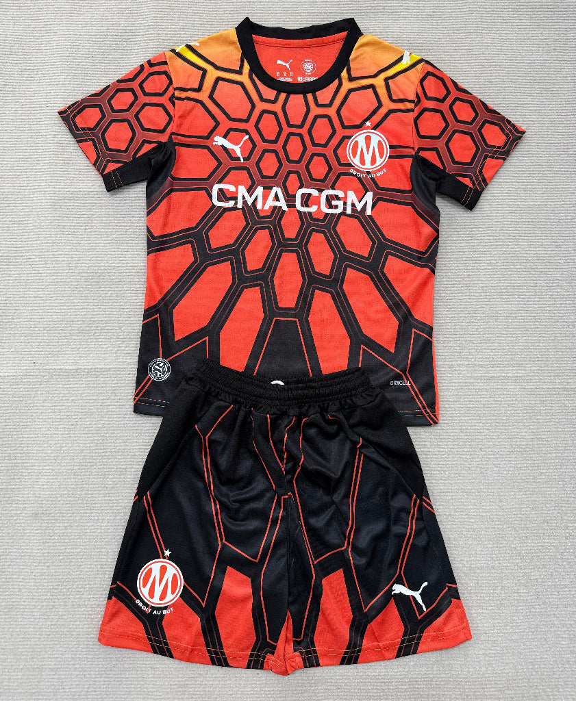 Marseille 26/27 Orange/Black Honeycomb Goalkeeper Kids Jersey Set