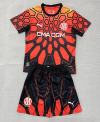 Marseille 26/27 Orange/Black Honeycomb Goalkeeper Kids Jersey Set
