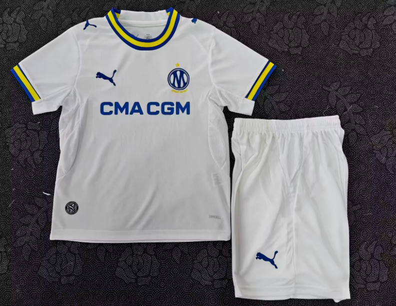 Marseille 26/27 White/Blue/Gold Home Kids Jersey Set