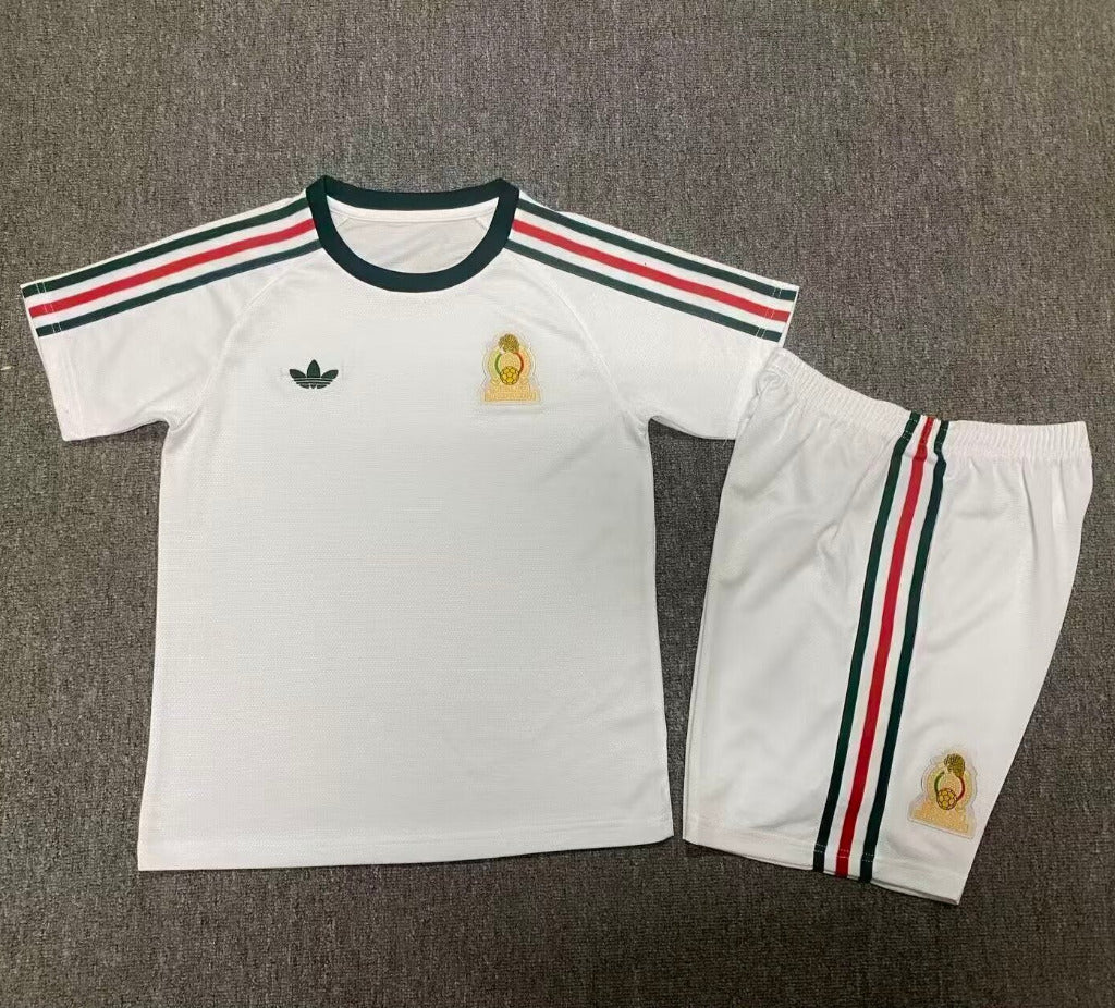 Mexico 1986 Retro White/Black/Red Away Kids Jersey Set