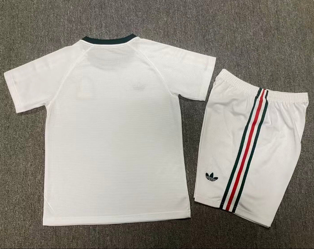 Mexico 1986 Retro White/Black/Red Away Kids Jersey Set