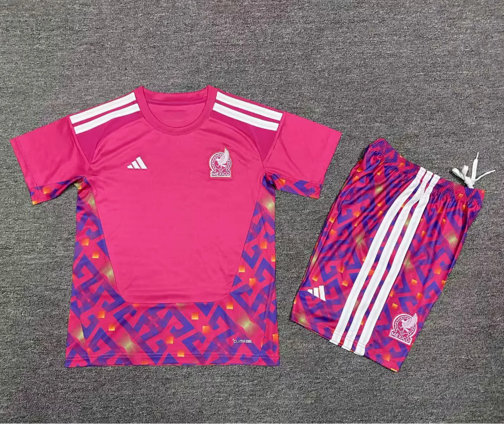 Mexico 2026 Pink/White Goalkeeper Kids Jersey Set