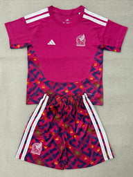 Mexico 2026 Pink/White Stripes ink Goalkeeper Kids Jersey Set