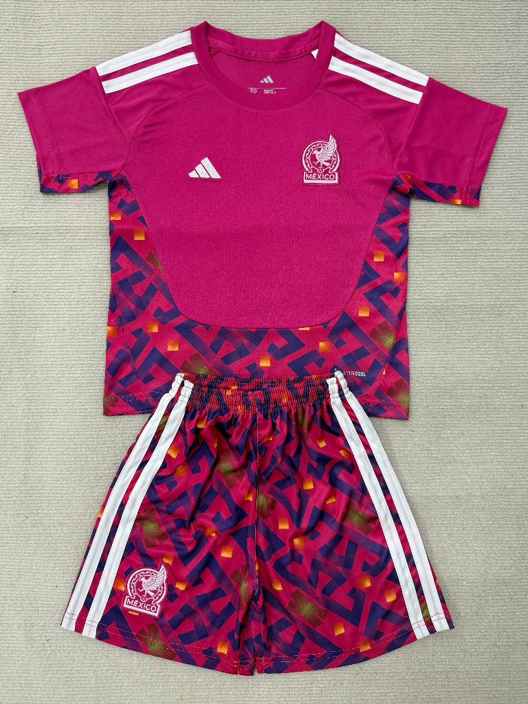 Mexico 2026 Pink/White Stripes ink Goalkeeper Kids Jersey Set