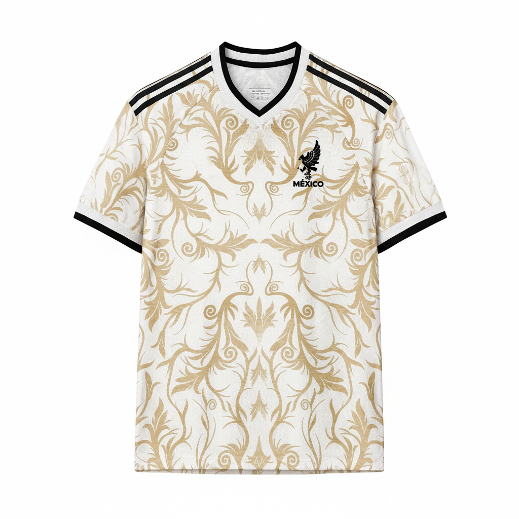 Mexico 26/27 White and Gold/Black Stripes Special Edition Jersey