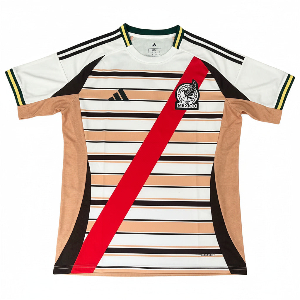 Mexico 26/27 White/Beige Stripes/Black Special Jersey