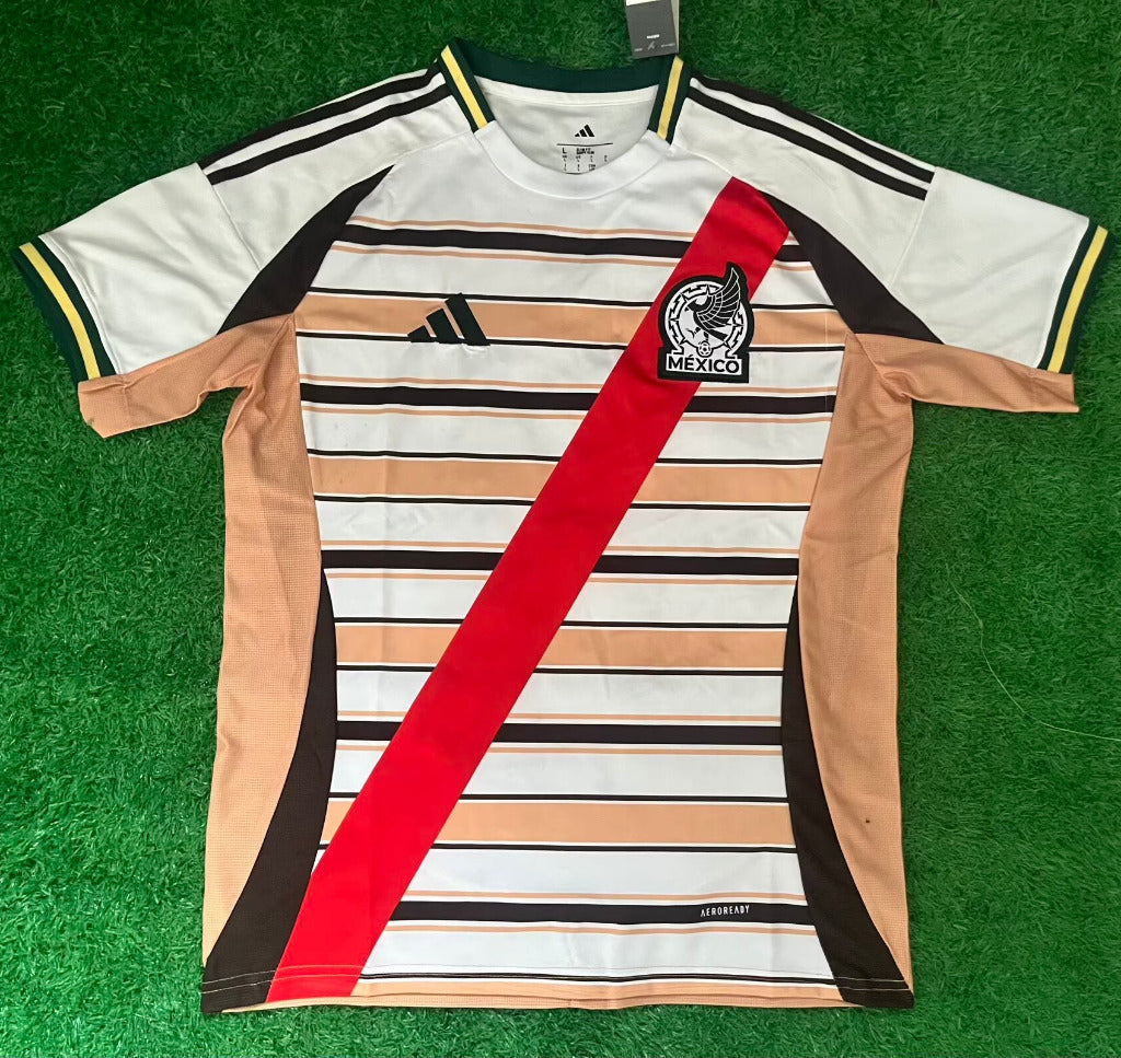 Mexico 26/27 White/Beige Stripes/Black Special Jersey