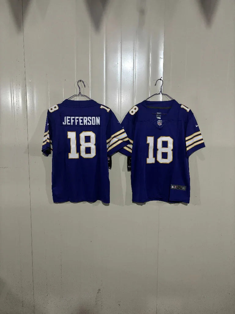 Minnesota Vikings 25/26 Jefferson #18 Purple/Gold Game Kids Jersey